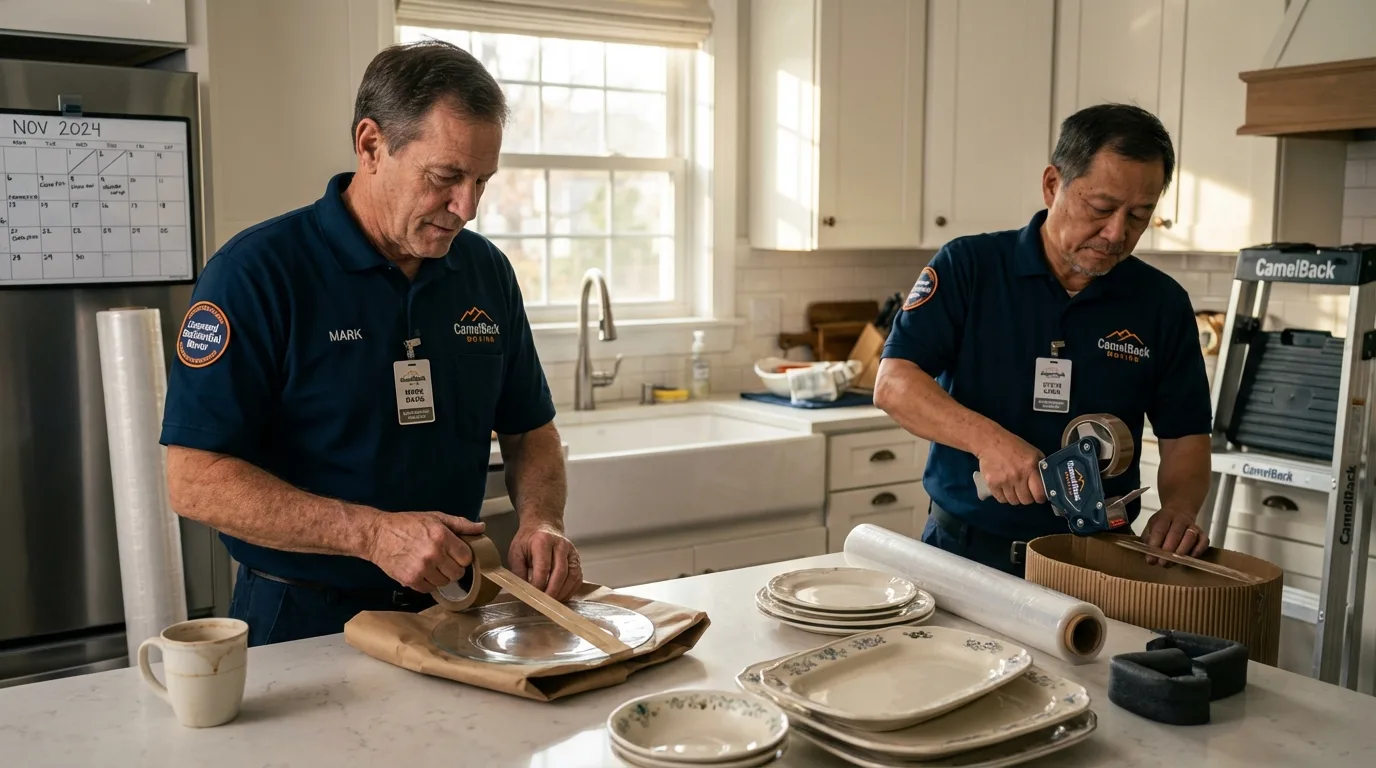 Professional crew packing kitchen dishware in West Stockbridge, MA